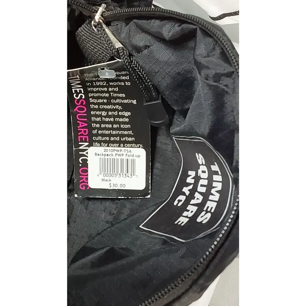 Times Square NYC Black TSA Fold Up Backpack